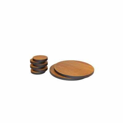 Round wooden varied size coaster set